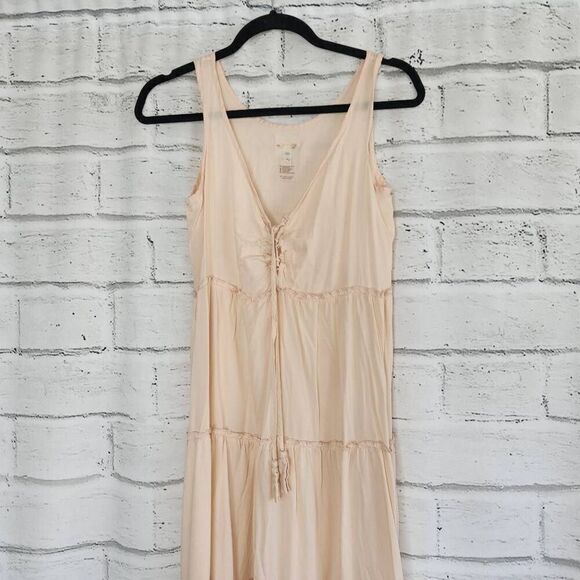 Pilyq Pink Swim Cover Up Sleeveless V-Neck Tiered Maxi Dress Size M/L - Picture 2 of 13